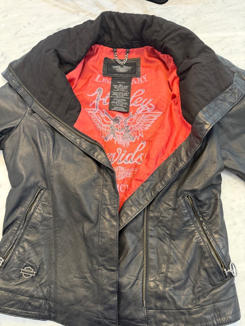 Harley-Davidson Black Leather Women's Jacket with Red Lining